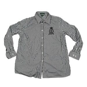 VTG Lauren Ralph Lauren Womens 1X Striped Crest Button Down Shirt Black White